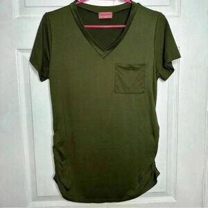 Ragdoll Maternity Shirt Front  Pocket / v-Neck Green Size Medium